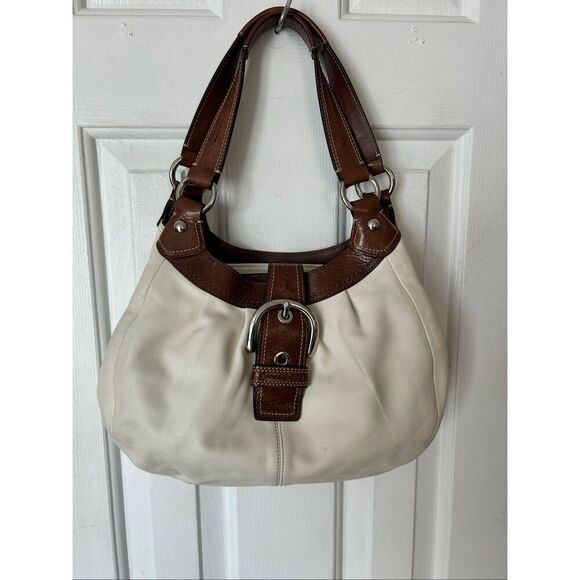 COACH LEATHER SOHO LYNNE WHITE /BARK LEATHER HOBO HANDBAG - Picture 1 of 5